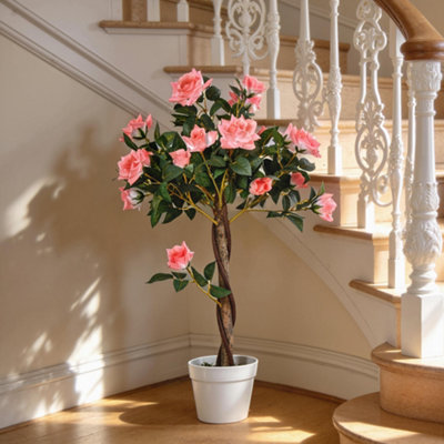 Outsunny 90cm Artificial Rose Tree, Fake Decorative Plant, Pink