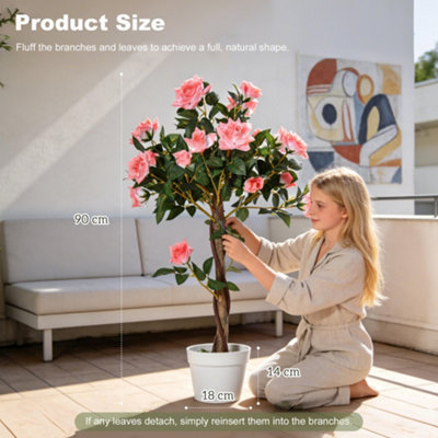 Outsunny 90cm Artificial Rose Tree, Fake Decorative Plant, Pink