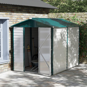 Outsunny 9FT x 6FT Galvanized Metal Garden Shed, Outdoor Storage Shed with Sloped Roof, Lockable Door, Tool Storage Shed