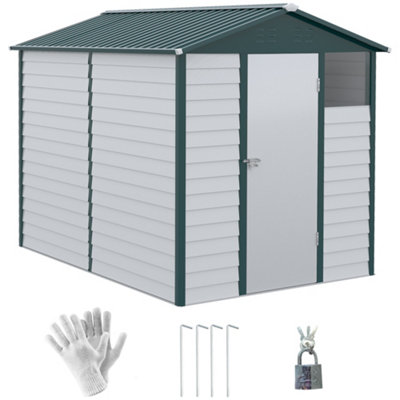 Outsunny 9FT x 6FT Galvanized Metal Garden Shed, Outdoor Storage Shed with Sloped Roof, Lockable Door, Tool Storage Shed
