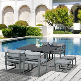 Outsunny 9PCs Patio Dining Sets 4 Chairs 4 Ottoman Cushioned Seating and Back