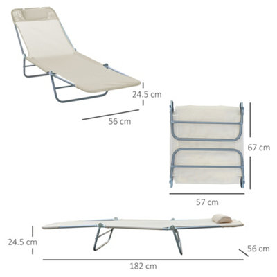 Outsunny Adjustable Back Relaxer Sun Bed Garden Lounger Recliner Chair Furniture - Beige