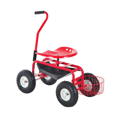Outsunny Adjustable Rolling Garden Cart Gardening Tool Trolley Swivel Work Seat