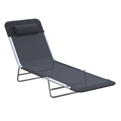 Outsunny Adjustable Sun Bed Garden Lounger Recliner Relaxing Camping Black
