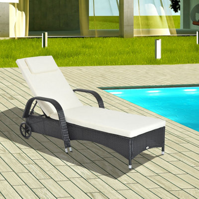 Outsunny Adjustable Wicker Rattan Sun Lounger Recliner Chair w Cushion Black DIY at B Q