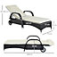 Outsunny Adjustable Wicker Rattan Sun Lounger Recliner Chair with Cushion Black
