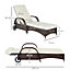 Outsunny Adjustable Wicker Rattan Sun Lounger Recliner Chair with Cushion Brown