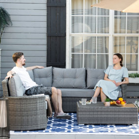 Outsunny Aluminium 4 Pieces Outdoor PE Rattan Sectional Conversation Sofa Set