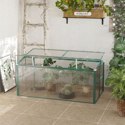 Outsunny Aluminium Cold Frame Greenhouse Planter with Openable Top 130x70x61cm