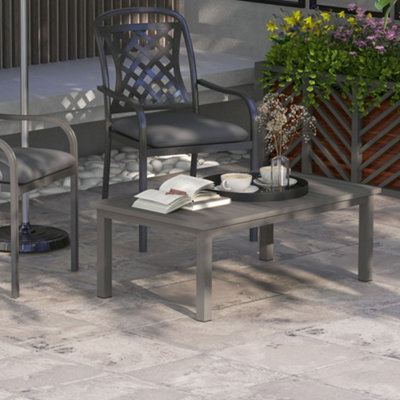 Outsunny Aluminium Outdoor Coffee Table Patio Table w/ Brown Wood Grain Effect