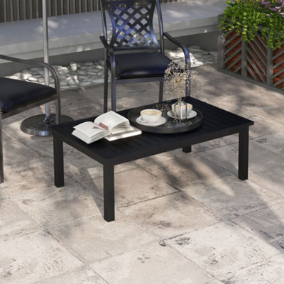Outsunny Aluminium Outdoor Coffee Table Patio Table w/ Brown Wood Grain Effect