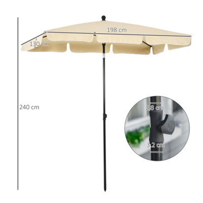 Outsunny Aluminium Sun Umbrella Parasol Patio Rectangular Tilt 2M x 1.3M Beige