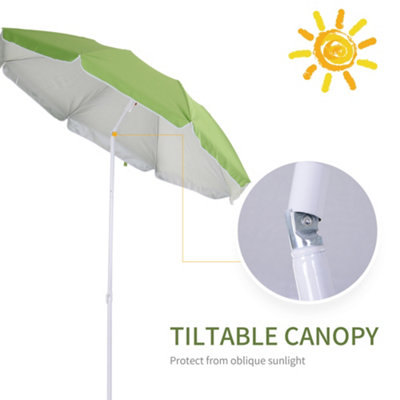 Outsunny arc1.7m Outdoor Beach Umbrella Parosol Tilt Sun Shelter  Bag Green