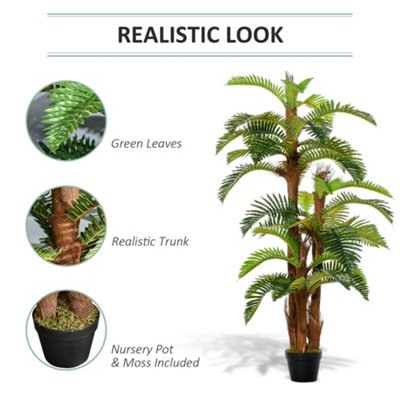 Outsunny Artificial 150cm/5FT Fern Plant Realistic Fake Tree Potted Home Office
