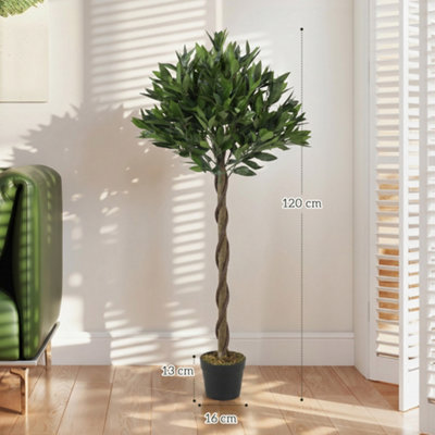 Outsunny Artificial Bay Laurel Topiary Trees with Twisted Trunk, Set of 2