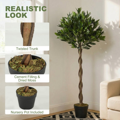 Outsunny Artificial Bay Laurel Topiary Trees with Twisted Trunk, Set of 2