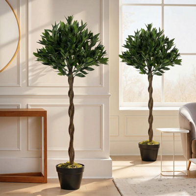 Outsunny Artificial Bay Laurel Topiary Trees with Twisted Trunk, Set of 2