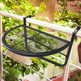Outsunny Balcony Hanging Folding Half Coffee Table Storage Rack Flower Stand