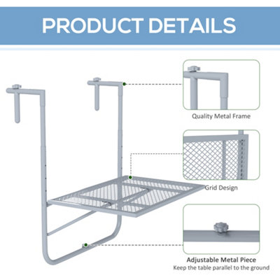 Outsunny Balcony Hanging Table Wall Mount Adjustable Folding Desk Patio ...