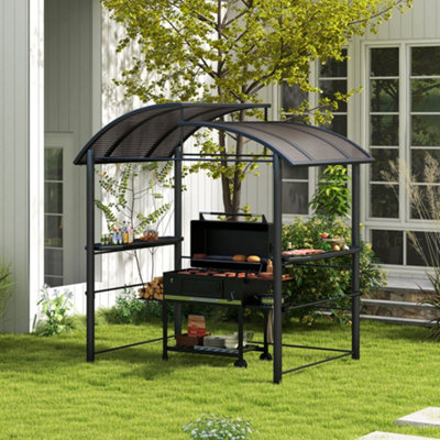 Outsunny BBQ Patio Canopy Gazebo with Interlaced Polycarbonate Roof 2 Shelves DIY at B Q