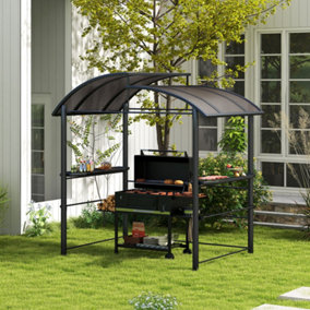 Outsunny BBQ Patio Canopy Gazebo with Interlaced Polycarbonate Roof 2 Shelves