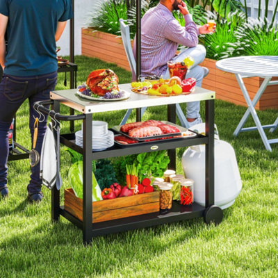 Outsunny BBQ Table with 2-Tier Shelf, Barbecue Station, Charcoal Grey