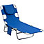 Outsunny Beach Chaise Lounge Portable Adjustable with Face Cavity Blue