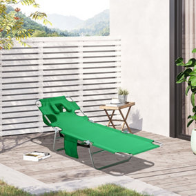 Outsunny Beach Chaise Lounge Portable Adjustable with Face Cavity Green