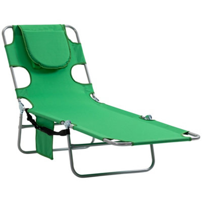 Outsunny Beach Chaise Lounge Portable Adjustable with Face Cavity Green