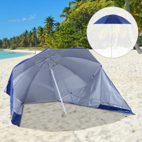 Outsunny Beach Umbrella Sun Shelter 2 in 1 UV Protection Steel Blue