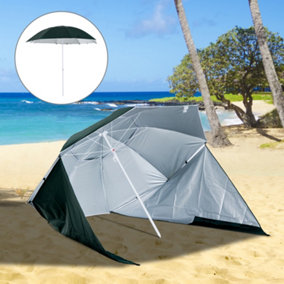 Outsunny Beach Umbrella Sun Shelter 2 in 1 UV Protection Steel Green