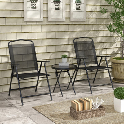 Outsunny Bistro Set Folding Chairs & Coffee Table for Balcony, Black