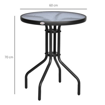 Outsunny Bistro Table Rounding Dining Tempered Glass Top Black 60cm