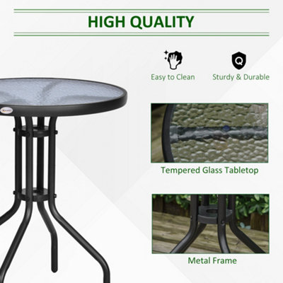 Outsunny Bistro Table Rounding Dining Tempered Glass Top Black 60cm