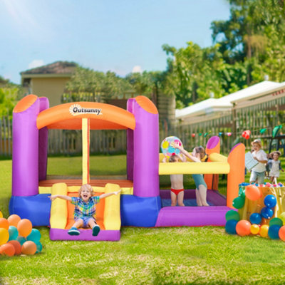 Outsunny Bouncy Castle with Slide Pool House Inflatable w/ Blower Multi ...