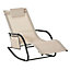 Outsunny Breathable Mesh Rocking Chair Outdoor Recliner with Headrest Cream White