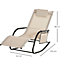 Outsunny Breathable Mesh Rocking Chair Outdoor Recliner with Headrest Cream White