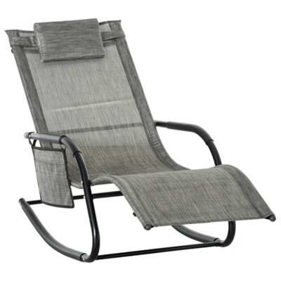 Outsunny Breathable Mesh Rocking Chair Outdoor Recliner with Headrest Dark Grey