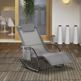 Outsunny Breathable Mesh Rocking Chair Outdoor Recliner with Headrest Grey