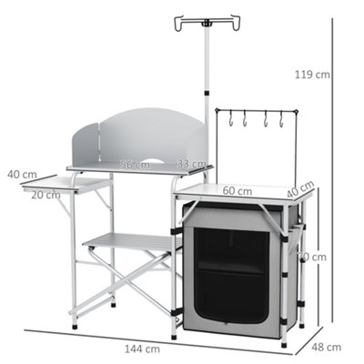 Outsunny Camping Kitchen with Cupboard Folding Camping Table with ...