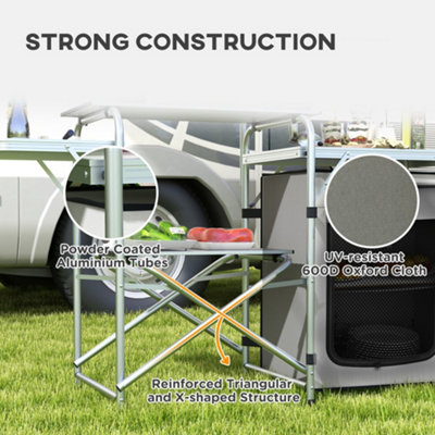 Outsunny Camping Kitchen with Cupboard Folding Camping Table with ...