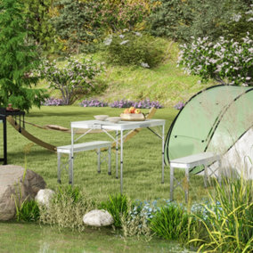 Outsunny Camping Picnic Table and 2 Benches Folding Aluminium Garden Table Set