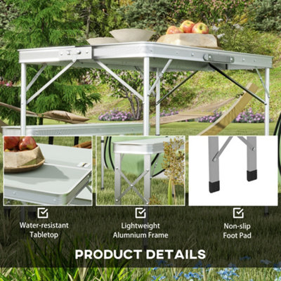 Outsunny Camping Picnic Table and 2 Benches Folding Aluminium Garden ...