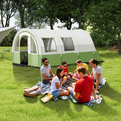 Outsunny Camping Tent, 3000mm Waterproof Family Tent for 5-6 Man, Green