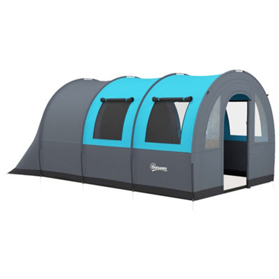 Outsunny Camping Tent, 3000mm Waterproof Family Tent for 5-6 Man, Grey and Blue