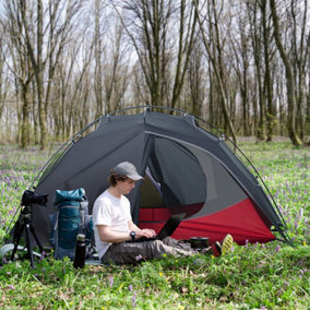 Outsunny Camping Tent Compact 2 Man Dome Tent for Hiking Garden Dark Grey