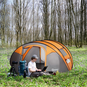 Outsunny Camping Tent Dome Pop-up Tent  with Windows for 4-5 Person Orange