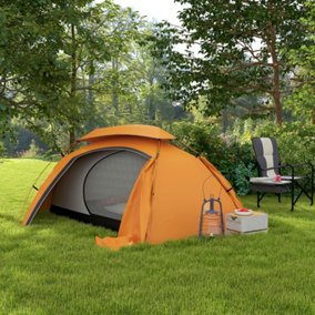 Outsunny Camping Tent Dome Tent with Removable Rainfly for 1-2 Man, Orange