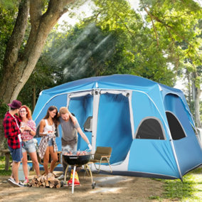 Outsunny Camping Tent, Family Tent 4-8 Person 2 Room Easy Set Up, Blue