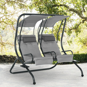 Outsunny Canopy Swing 2 Separate Relax Chairs w/ Removable Canopy Grey
